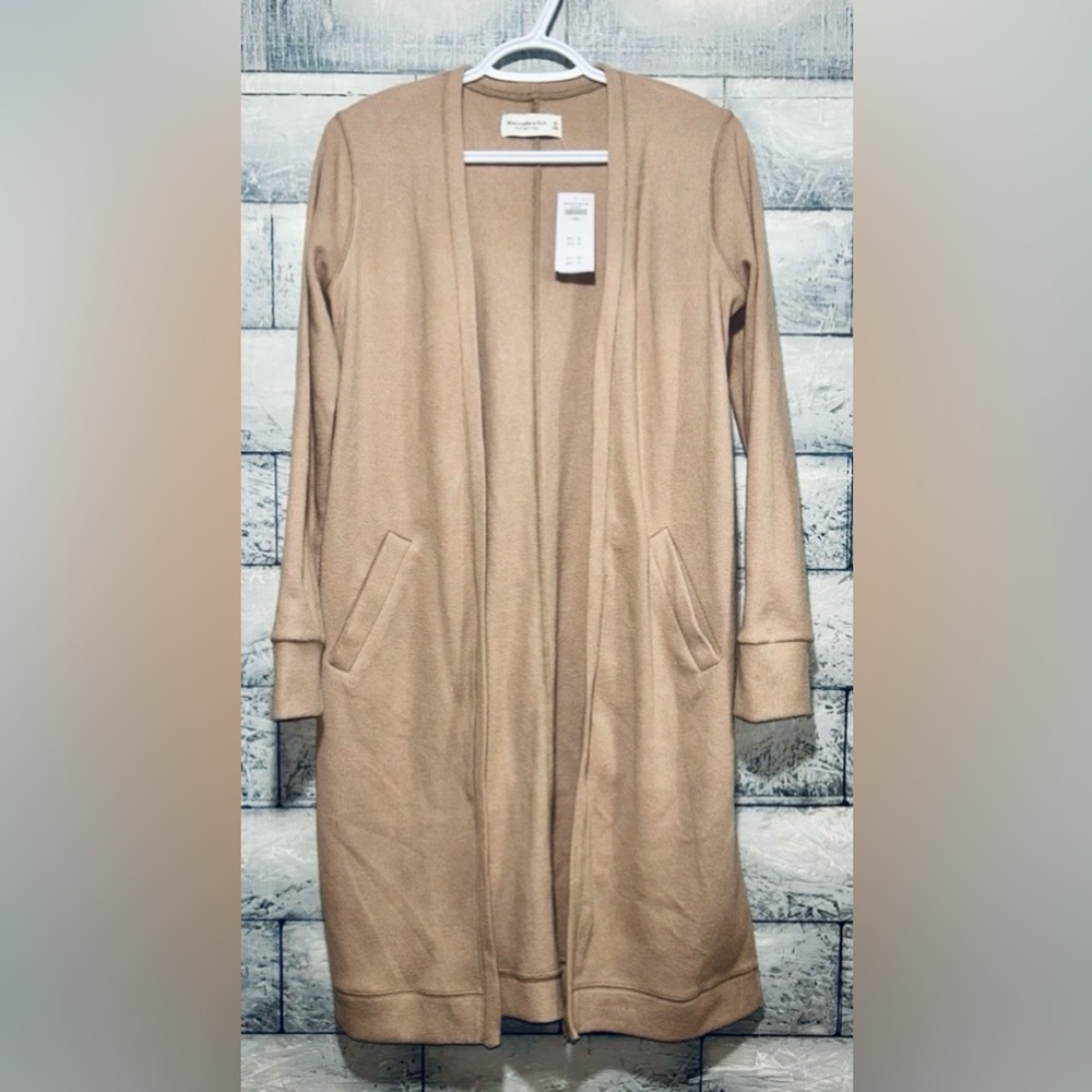 Abercrombie & Fitch Soft A&F Cozy Longline Cardigan Camel XS Light Brown